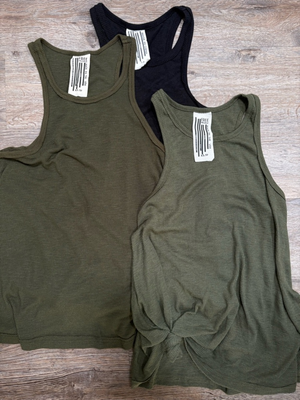 Free People Ribbed Tank Tops in Olive and Black - Knot Front - Picture 2 of 13